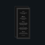 Menu Casamento Elegante Negro Clássico<br><div class="desc">Menu de casamento preto estilo clássico com um design simples e mínimo com seu monograma, nomes e data de casamento no topo junto com seu menu cercado por uma dupla borda. As fontes se alternam entre um script elegante, um serif tradicional e fontes sans serif minimalistas. Este menu é excelente...</div>