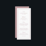 Menu Casamento Elegante Rosa Clássico<br><div class="desc">O menu de casamento cor-de-rosa rosa, clássico, com um design simples e mínimo com o seu monograma, nomes e datas de casamento no topo, juntamente com o seu menu rodeado por uma dupla borda. As fontes se alternam entre um script elegante, um serif tradicional e fontes sans serif minimalistas. Este...</div>