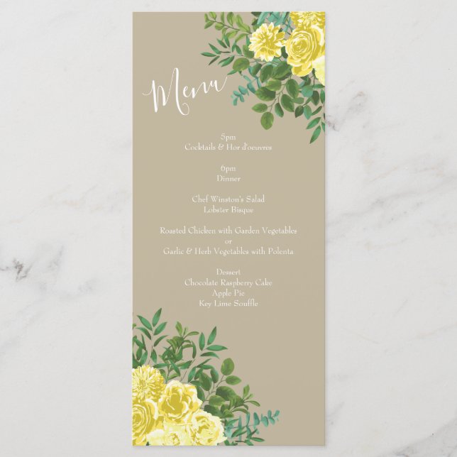 Menu Casamento Elegante Rosa de Vintage Amarelo (Frente)