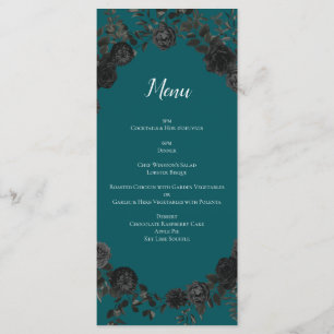 Menu Casamento Elegante Rosa Gótico de Teal Negro