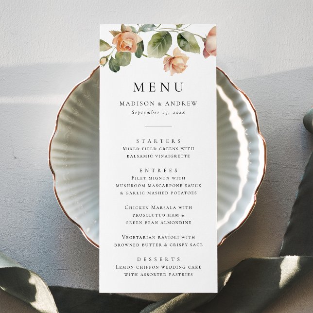 Menu Casamento Elegante Rosa Pêssego (Criador carregado)