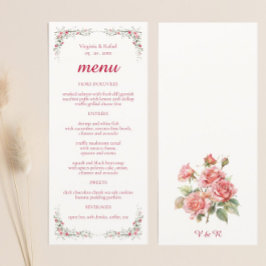 Menu Casamento Elegante Rosa Watercolor