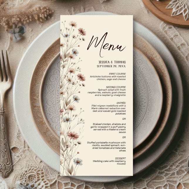 Menu Casamento Elegante Rustic Boho Chic Wildflower (On plate at reception)