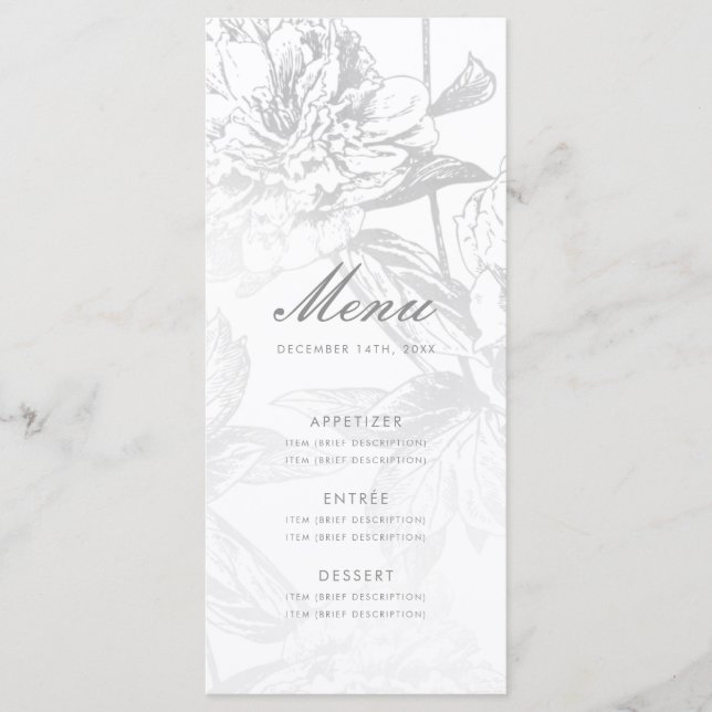 Menu Casamento Elegante Silver Floral Moderno Simp (Frente)