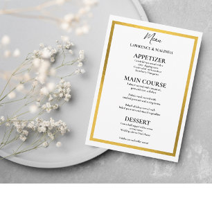 Menu Casamento Elegante Simples Monograma Dourado