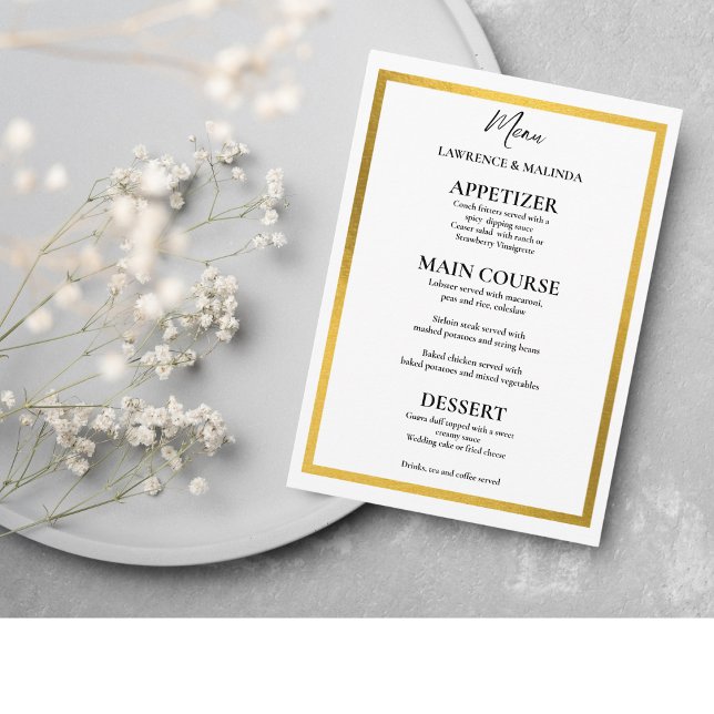 Menu Casamento Elegante Simples Monograma Dourado (Criador carregado)