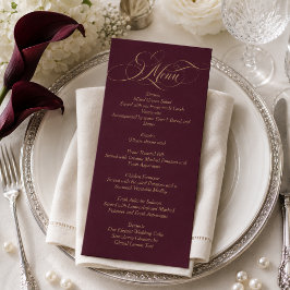 Menu Casamento Elegante Simples Script Vermelho Vinho