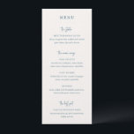 Menu Casamento Elegante Tradicional de Kylee Blue<br><div class="desc">Menu de casamento elegante com um design simples e clássico com cabeçalhos em um roteiro moderno e o texto remanescente em uma combinação de fontes tradicionais serif e itálico.</div>