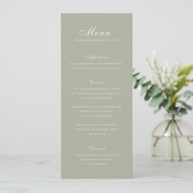 Menu Casamento Elegante Verde Clássico (Em pé/Frente)