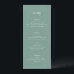 Menu Casamento Elegante Verde Simples Muted<br><div class="desc">Menu de casamento moderno com um simples design com uma combinação de uma fonte sans serif contemporânea,  um roteiro elegante e uma fonte itálica.</div>