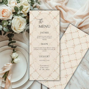 Menu Casamento Elegante Vintage Floral Rosa