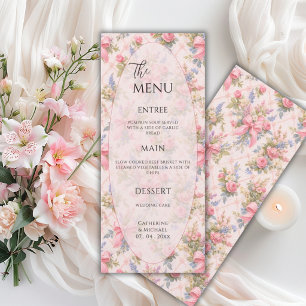 Menu Casamento Elegante Vintage Floral Rosa