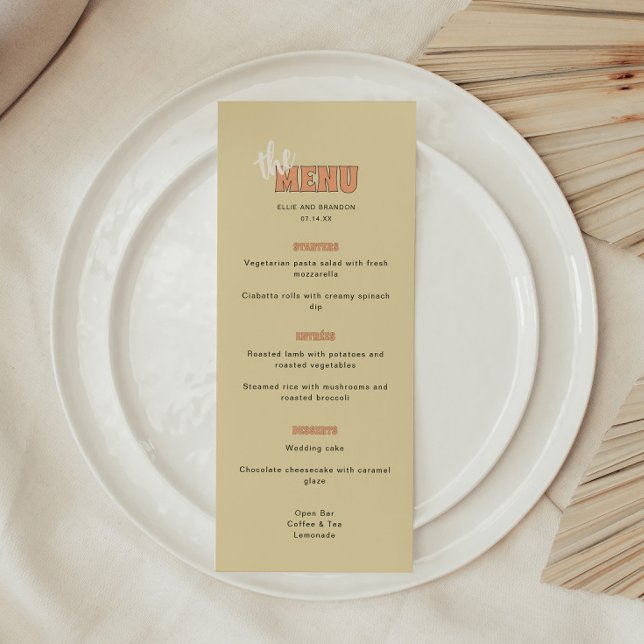 Menu Casamento ELLIE Retro Moderno & Ousado Bege (Criador carregado)