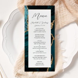 Menu Casamento em Ágata Azul Teal Moderno Dourado
