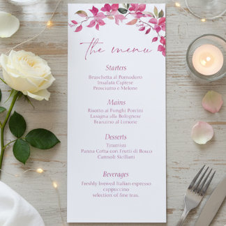 Menu Casamento em Aquarela Floral Rosa Elegante