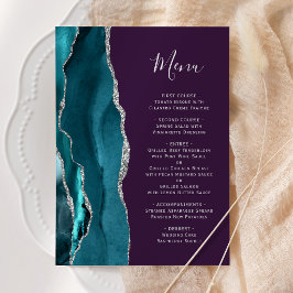 Menu Casamento em Azul Teal Prata Ágata Roxo