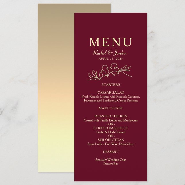 Menu Casamento em Borgonha  (Frente/Verso)
