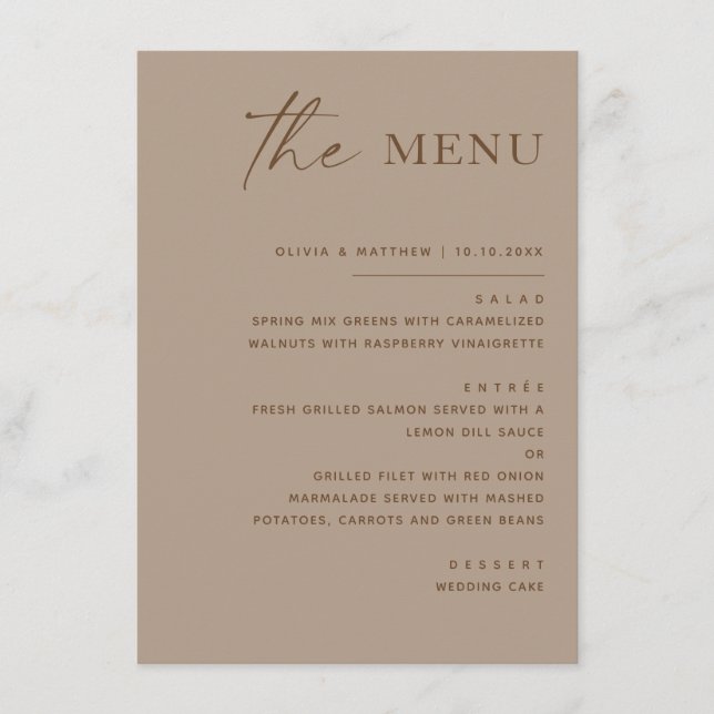Menu Casamento em Taupe Empoeirado. Recepção Moderna e  (Frente)
