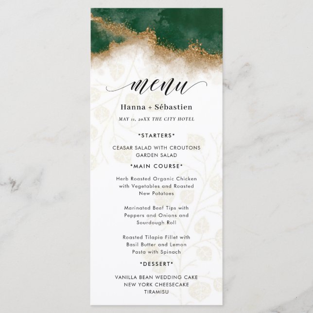 Menu Casamento em verde escuro e dourado (Frente)