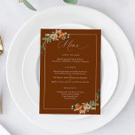 Menu Casamento Emerald e Rust Laranja Laranja Queimado<br><div class="desc">Apresentando nosso Emerald Greenery e Rust Floral Romantic Wedding Menu, cuidadosamente projetado para infundir o charme do outono e inverno no seu dia especial. Este cardápio requintado é uma verdadeira ode à beleza da natureza, capturando a mistura encantadora de esmeralda verde e flores coloridas pela ferrugem. À medida que as...</div>