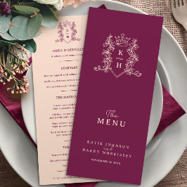 Menu Casamento entre o vinho tinto escuro e o monograma