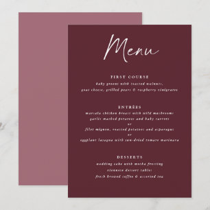 Menu Casamento Escrita à Mão Merlot Borgonha Moderno