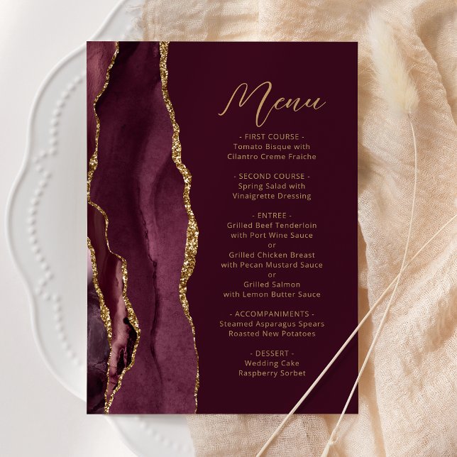 Menu Casamento Escrito em Dourado Agata Borgonha (Criador carregado)