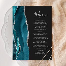 Menu Casamento Escuro de Agato de Prata Azul Teal