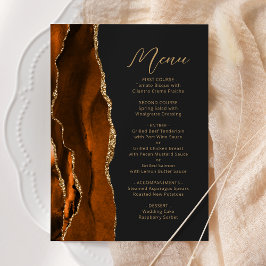 Menu Casamento Escuro Dourado Agate Laranja Queimado