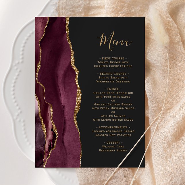 Menu Casamento Escuro Dourado Borgonha (Criador carregado)