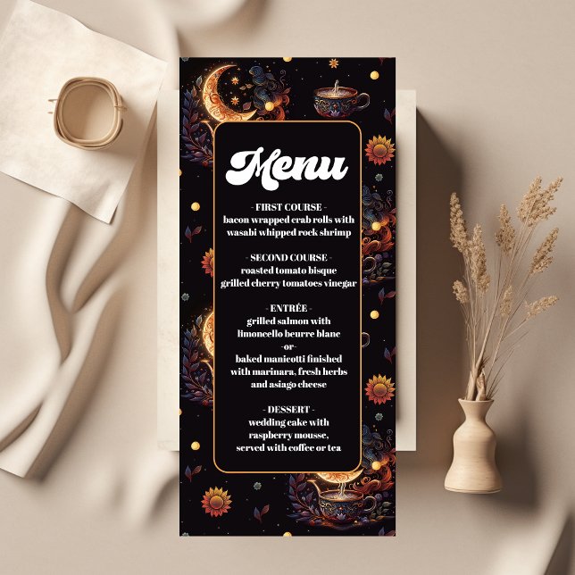 Menu Casamento Estrelas Celestiais Ouro Negro Místico (Criador carregado)