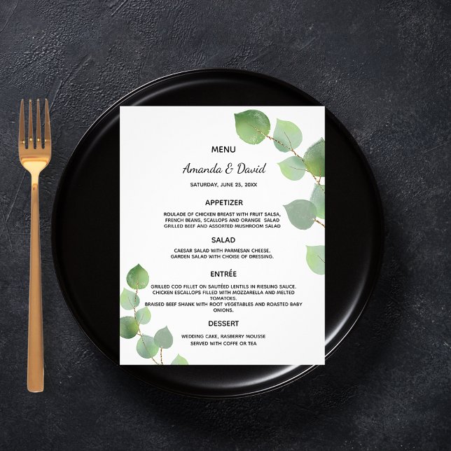 Menu Casamento eucalipto verde orçamento botânico (Criador carregado)