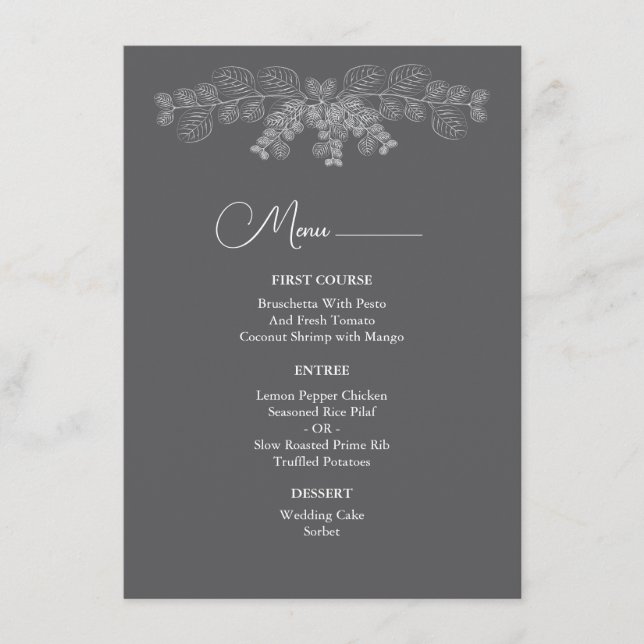 Menu Casamento Eucalyptus com Linha Simples de Cinzas (Frente)