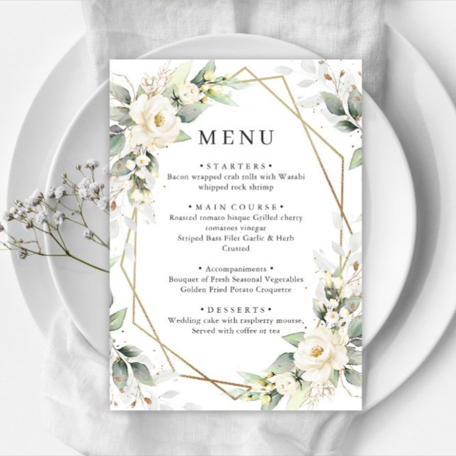 Menu Casamento Eucalyptus de Rosas Brancas do Pastel El (Criador carregado)