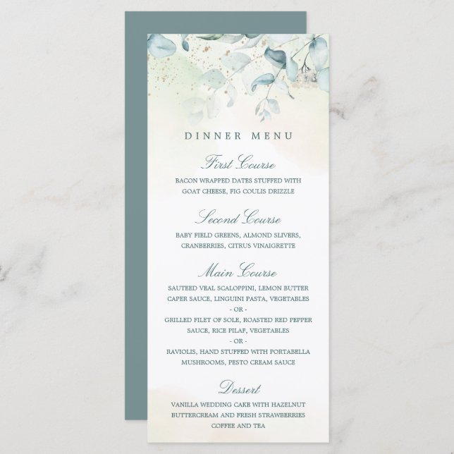 Menu Casamento Eucalyptus Elegante Greenery (Frente/Verso)
