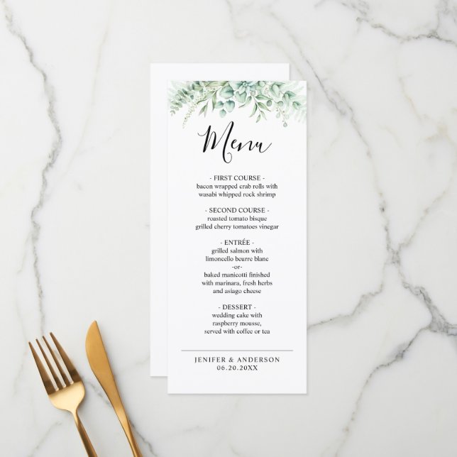 Menu Casamento Eucalyptus Greenery (Frente/Verso In Situ)