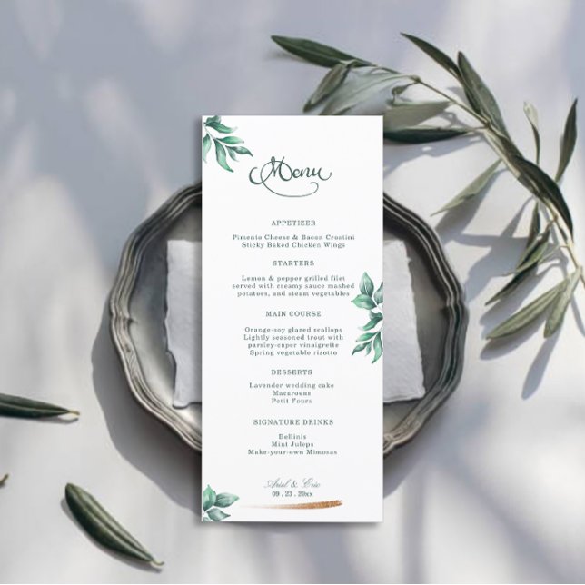 Menu Casamento Eucalyptus Greenery Elegante (Criador carregado)