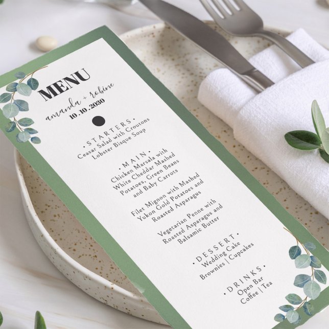 Menu Casamento Eucalyptus Verde com Aquarela (Criador carregado)
