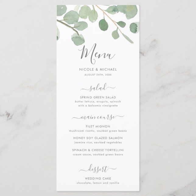 Menu Casamento Eucalyptus Watercolor (Frente)