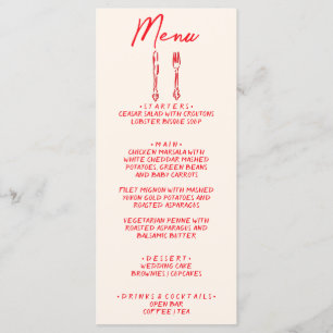 Menu Casamento Excêntrico Única Escrita à Mão Retro Ver