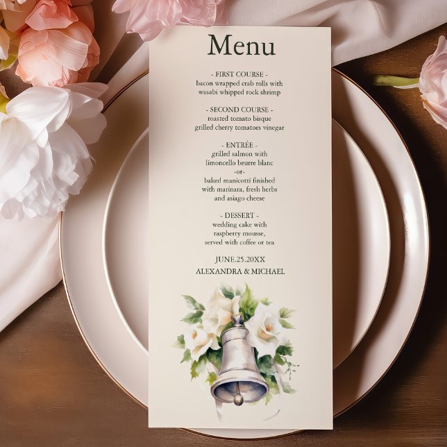 Menu Casamento Exótico de Branco Floral Elegante (Criador carregado)