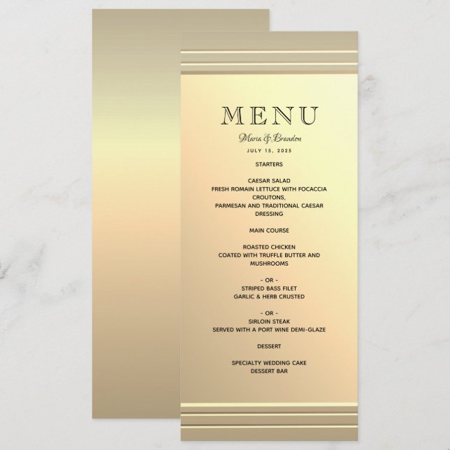 Menu Casamento Falso Dourado Minimalista (Frente/Verso)