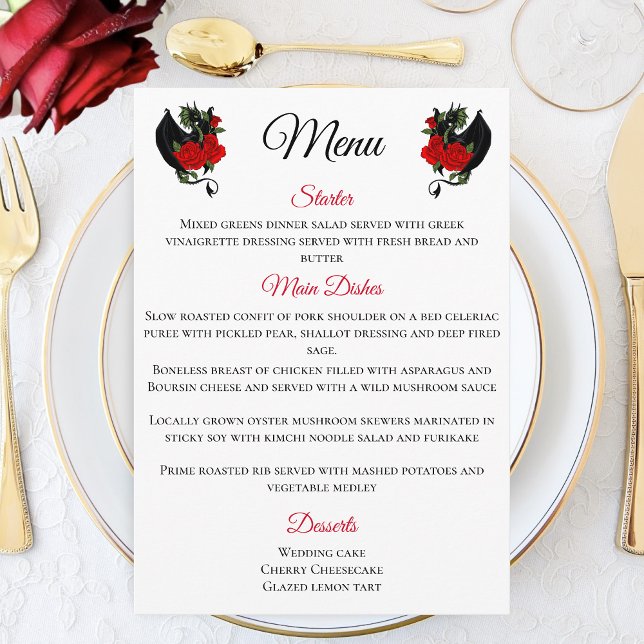 Menu Casamento Fantasia de Rosas vermelhas de Dragão Ne (Criador carregado)