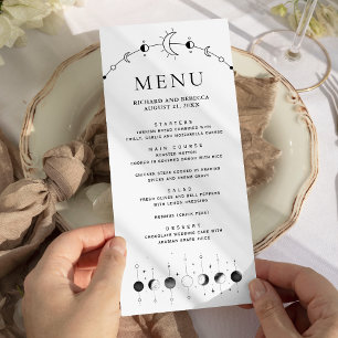 Menu Casamento Fases da Lua Crescente Preto Branco Cele