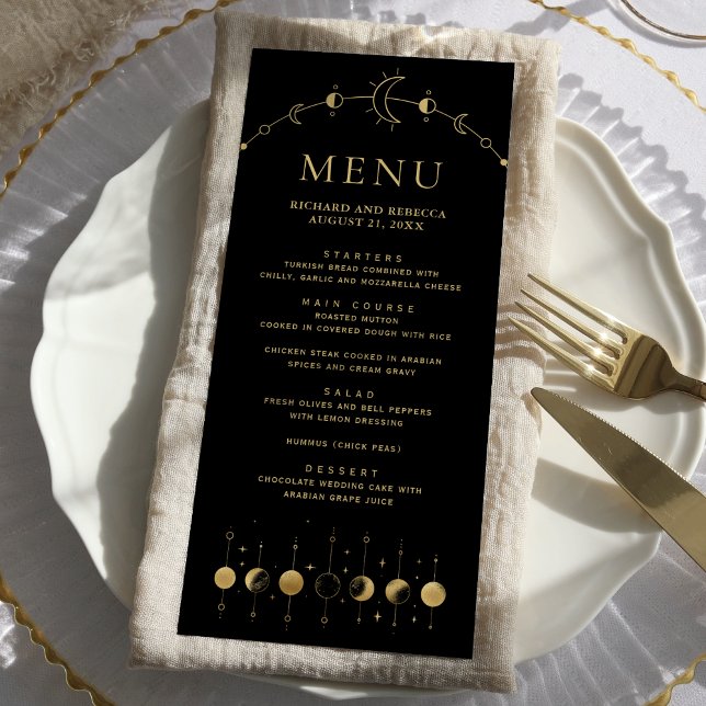 Menu Casamento Fases da Lua Crescente Preto Celestial D (Criador carregado)