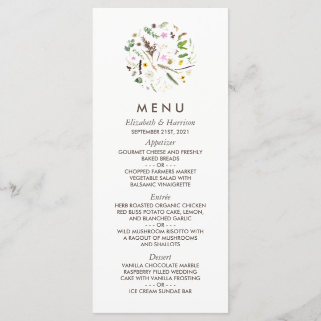 Menu Casamento Flor Silvestre Botânico Simples Elegante (Frente)