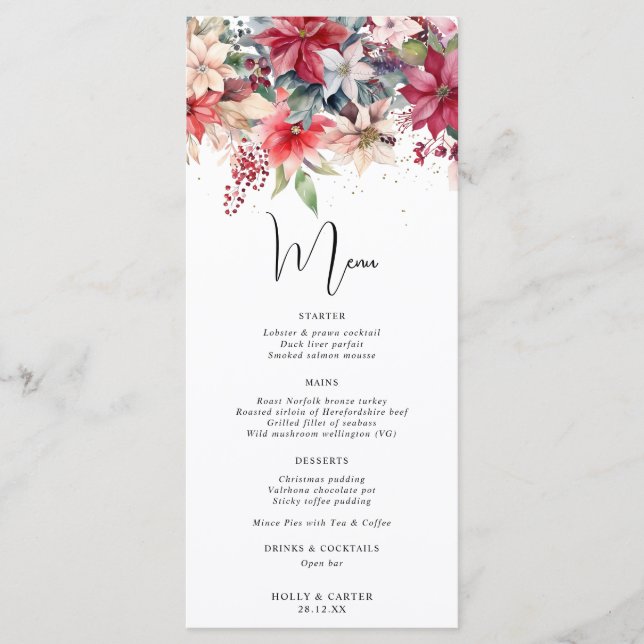 Menu Casamento Florais de Natal de Inverno Festivo (Frente)