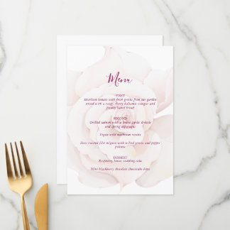 Menu Casamento Floral Aquarela Rosa Bege Elegante