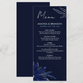 Menu Casamento Floral Azul Chic Silver e Marinho