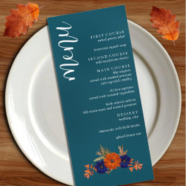 Menu Casamento Floral Azul de Marinho Laranja de Outono